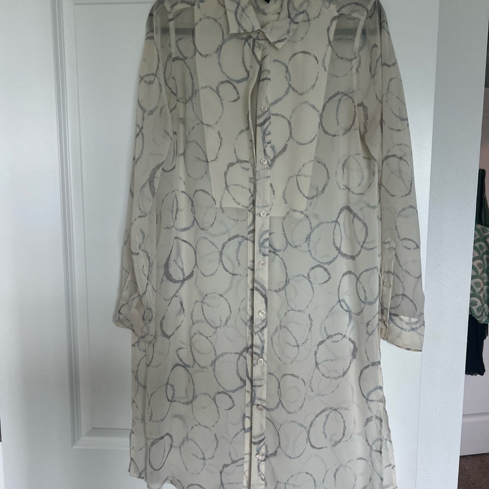 Sheer Button-Up Shirt with Circle Pattern